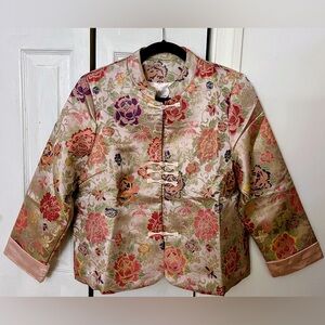 Floral Brocade Mandarin Collar Jacket in Pink and Gold